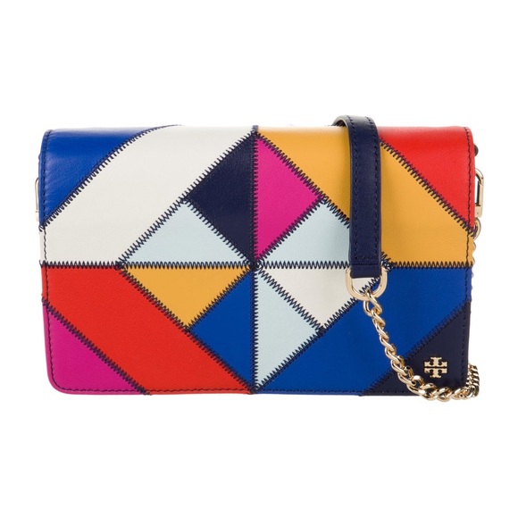 Tory Burch Leather Diamond Stitch Crossbody WOC Wallet On Chain EUC